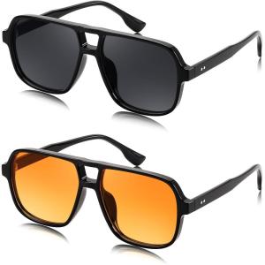 imageFEISEDY Retro Square Aviator Sunglasses Women Men 70s Vintage Trendy Plastic Frame Sun Glasses B4158Orange  Black