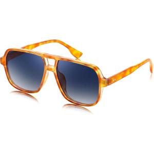 imageFEISEDY Retro Square Aviator Sunglasses Women Men 70s Vintage Trendy Plastic Frame Sun Glasses B4158Orange FrameGradual Blue Lens