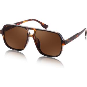 imageFEISEDY Retro Square Aviator Sunglasses Women Men 70s Vintage Trendy Plastic Frame Sun Glasses B4158Tortoise Frame  Tea Lens