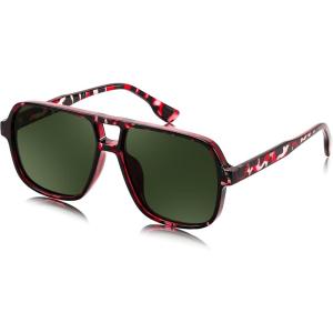imageFEISEDY Retro Square Aviator Sunglasses Women Men 70s Vintage Trendy Plastic Frame Sun Glasses B4158Tortoise FrameGreen Lens