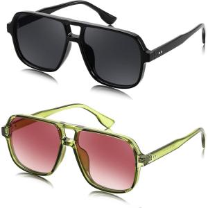 imageFEISEDY Retro Square Aviator Sunglasses Women Men 70s Vintage Trendy Plastic Frame Sun Glasses B4158Transparent Green  Black