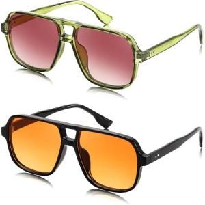 imageFEISEDY Retro Square Aviator Sunglasses Women Men 70s Vintage Trendy Plastic Frame Sun Glasses B4158Transparent Green  Orange