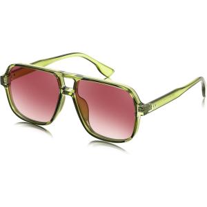 imageFEISEDY Retro Square Aviator Sunglasses Women Men 70s Vintage Trendy Plastic Frame Sun Glasses B4158Transparent Green FramePink Lens