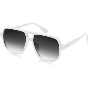 imageFEISEDY Retro Square Aviator Sunglasses Women Men 70s Vintage Trendy Plastic Frame Sun Glasses B4158White
