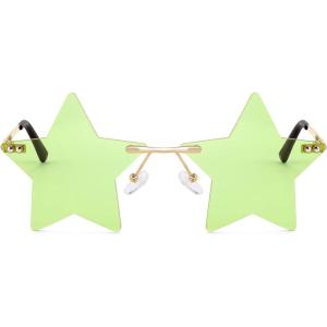 imageFEISEDY Rimless Star Shape Sunglasses Women Men Personality Pentagram Party Glasses Trendy Color Eyewear B2833006 Green Lens