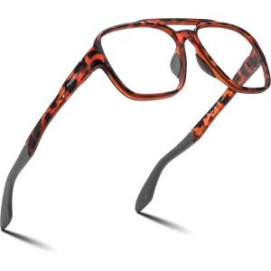 imageFEISEDY Sports Blue Light Glasses for Men Lightweight Anti Slip Running Cycling Square Glasses Computer Eyeglasses B0156Matte Tortoise