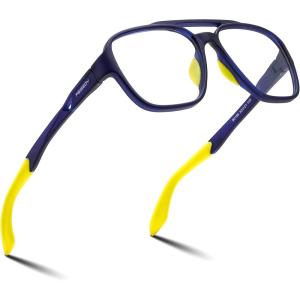 imageFEISEDY Sports Blue Light Glasses for Men Lightweight Anti Slip Running Cycling Square Glasses Computer Eyeglasses B0156Matte Transparent BlueYellow Leg