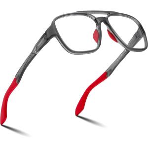 imageFEISEDY Sports Blue Light Glasses for Men Lightweight Anti Slip Running Cycling Square Glasses Computer Eyeglasses B0156Matte Transparent GreyRed Leg