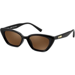 imageFEISEDY Trendy Polarized Cateye Sunglasses for Women Men Retro Rectangle Narrow Sunnies B4176Black FrameBrown Lens