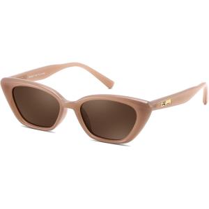 imageFEISEDY Trendy Polarized Cateye Sunglasses for Women Men Retro Rectangle Narrow Sunnies B4176Caramel