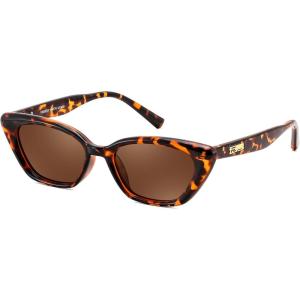 imageFEISEDY Trendy Polarized Cateye Sunglasses for Women Men Retro Rectangle Narrow Sunnies B4176Tortoise FrameBrown Lens