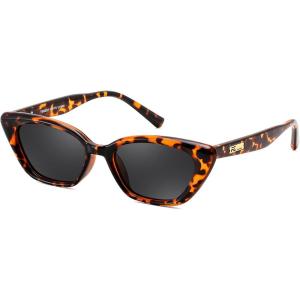 imageFEISEDY Trendy Polarized Cateye Sunglasses for Women Men Retro Rectangle Narrow Sunnies B4176Tortoise FrameGrey Lens
