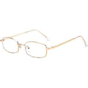 imageFEISEDY Vintage Blue Light Glasses for Women Metal Y2K Rectangle Glasses Gold Silver Fake Nerd Eyewear Frame B0271Gold