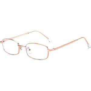 imageFEISEDY Vintage Blue Light Glasses for Women Metal Y2K Rectangle Glasses Gold Silver Fake Nerd Eyewear Frame B0271Rose Gold