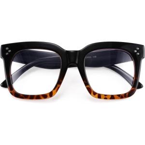 imageFEISEDY Women Men Blue Light Blocking Glasses Frame Oversized Designer Luxury Square Eyewear B2695FFBlack Gradient Leopard Frame