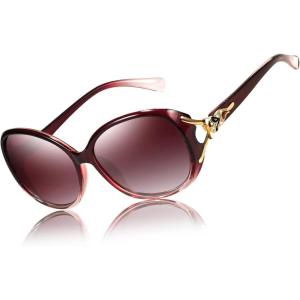 imageFEISEDY Women Oversized Polarized Sunglasses Ladies Large Shades Classic Fox Sunglasses B2730Wine