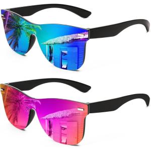 imageFEISEDY Womens Sunglasses Trendy Mirrored One Piece Lens Men Reflective Sun Glasses B41142 Packblue Green Mirror  Purple Mirror
