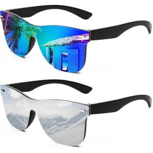 imageFEISEDY Womens Sunglasses Trendy Mirrored One Piece Lens Men Reflective Sun Glasses B41142 Packgreen Blue Mirror  Sliver Mirror