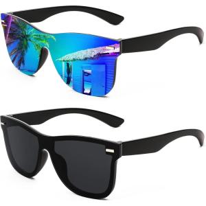 imageFEISEDY Womens Sunglasses Trendy Mirrored One Piece Lens Men Reflective Sun Glasses B41142 Packgreen Mirror  Black