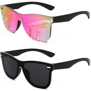 imageFEISEDY Womens Sunglasses Trendy Mirrored One Piece Lens Men Reflective Sun Glasses B41142 Packpink Mirror  Black