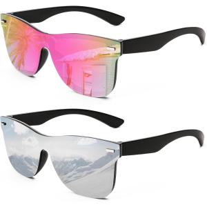 imageFEISEDY Womens Sunglasses Trendy Mirrored One Piece Lens Men Reflective Sun Glasses B41142 Packpink Mirror  Sliver Mirror