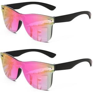 imageFEISEDY Womens Sunglasses Trendy Mirrored One Piece Lens Men Reflective Sun Glasses B41142 Packpink Mirror
