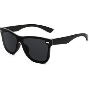 imageFEISEDY Womens Sunglasses Trendy Mirrored One Piece Lens Men Reflective Sun Glasses B4114Black