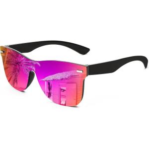 imageFEISEDY Womens Sunglasses Trendy Mirrored One Piece Lens Men Reflective Sun Glasses B4114Purple Mirror