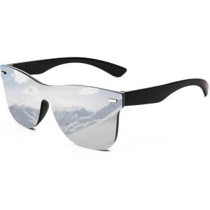 imageFEISEDY Womens Sunglasses Trendy Mirrored One Piece Lens Men Reflective Sun Glasses B4114Sliver Mirror