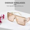 imageFEISEDY Square Oversized Flat Top Sunglasses With Side Lens Integrated For Women Men B4028Champagne Frame  Tea Lens