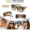 imageFEISEDY Square Oversized Flat Top Sunglasses With Side Lens Integrated For Women Men B4028Leopard Frame  Gradual Tea Lens
