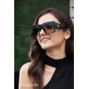 imageFEISEDY Square Oversized Flat Top Sunglasses With Side Lens Integrated For Women Men B4028Transparent Green Frame  Greyyellow Lens