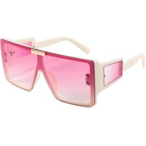 imageFEISEDY Square Oversized Flat Top Sunglasses With Side Lens Integrated For Women Men B4028Beige Frame  Gradual Pink Lens