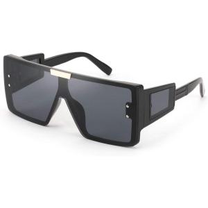 imageFEISEDY Square Oversized Flat Top Sunglasses With Side Lens Integrated For Women Men B4028Black Frame  Grey Lens