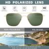 imageFEISEDY Mens Aviator Sunglasses Polarized Military Pilot Frame with Bayonet Temples B2623002 Gold Frame Green Lens
