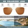 imageFEISEDY Mens Aviator Sunglasses Polarized Military Pilot Frame with Bayonet Temples B2623003 Gold Frame Brown Lens