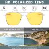 imageFEISEDY Mens Aviator Sunglasses Polarized Military Pilot Frame with Bayonet Temples B2623004 Silver Frame Yellow Lenses Night Driving Glasses