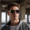 imageFEISEDY Vintage 70s Aviator Sunglasses Men Women Classic Retro Trendy Large Frame UV400 Sun Glasses B0030Camouflage