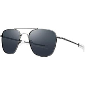 imageFEISEDY Mens Aviator Sunglasses Polarized Military Pilot Frame with Bayonet Temples B2623001 Gun Frame Grey Lenses