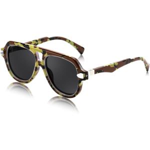 imageFEISEDY Vintage 70s Aviator Sunglasses Men Women Classic Retro Trendy Large Frame UV400 Sun Glasses B0030Camouflage