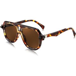 imageFEISEDY Vintage 70s Aviator Sunglasses Men Women Classic Retro Trendy Large Frame UV400 Sun Glasses B0030Leopard