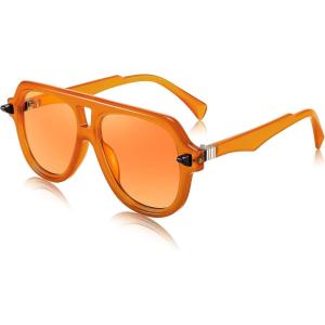 imageFEISEDY Vintage 70s Aviator Sunglasses Men Women Classic Retro Trendy Large Frame UV400 Sun Glasses B0030Orange