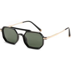 imageFEISEDY Vintage 70s Square Aviator Sunglasses Polarized Women Men Metal Design UV400 Sun Glasses B0137Dark Green