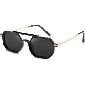 imageFEISEDY Vintage 70s Square Aviator Sunglasses Polarized Women Men Metal Design UV400 Sun Glasses B0137Grey