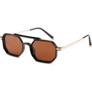 imageFEISEDY Vintage 70s Square Aviator Sunglasses Polarized Women Men Metal Design UV400 Sun Glasses B0137Tea