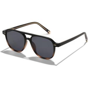 imageFEISEDY Vintage Square 70s Aviator Sunglasses Women Men Classic Trendy Acetate Frame UV400 Sun Glasses B0117Black Leopard  Grey