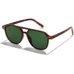 imageFEISEDY Vintage Square 70s Aviator Sunglasses Women Men Classic Trendy Acetate Frame UV400 Sun Glasses B0117Leopard  Green