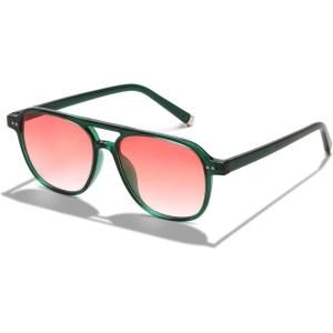 imageFEISEDY Vintage Square 70s Aviator Sunglasses Women Men Classic Trendy Acetate Frame UV400 Sun Glasses B0117Transparent Green  Gradual Pink