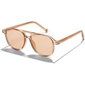 imageFEISEDY Vintage Square 70s Aviator Sunglasses Women Men Classic Trendy Acetate Frame UV400 Sun Glasses B0117Transparent Tea  Light Tea