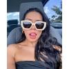 imageFEISEDY Oversized Square Sunglasses for Women Men Thick Frame Shades B4074White FrameBlack Temples